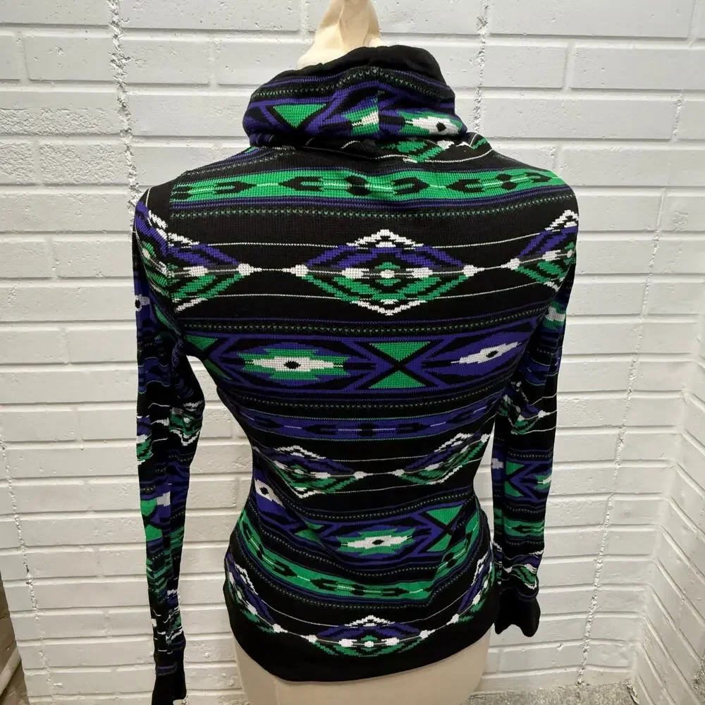 Lauren Ralph Lauren Active Aztec Southwest Thermal Cowl Neck Sweatshirt Top Med - Picture 3 of 13